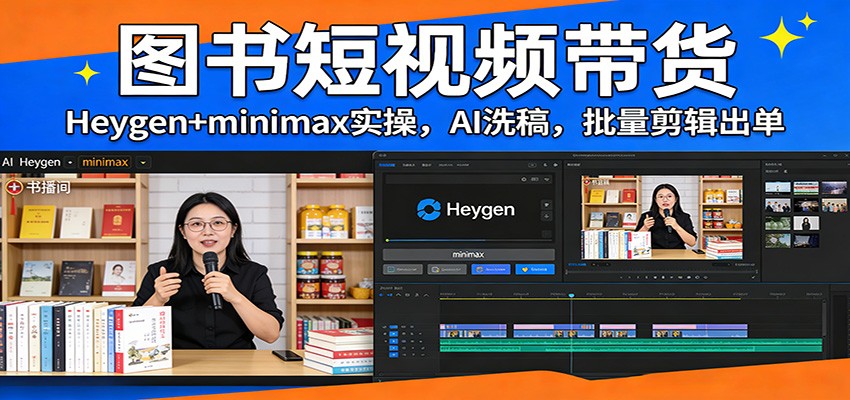图书短视频带货：Heygen+minimax实操，AI洗稿 ，批量剪辑出单-九零网创