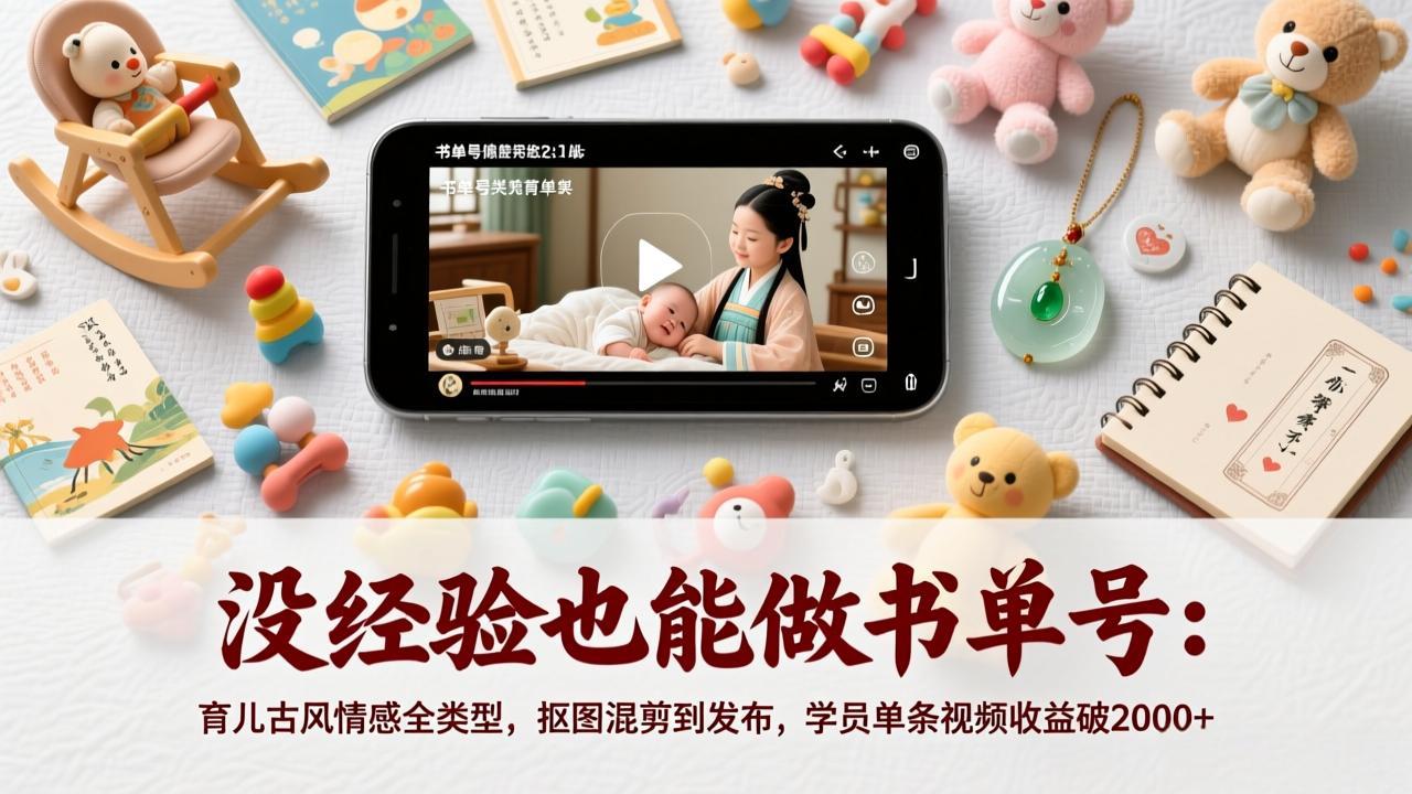 没经验也能做书单号：育儿古风情感全类型，抠图混剪到发布，学员单条视频收益破2000+-九零网创
