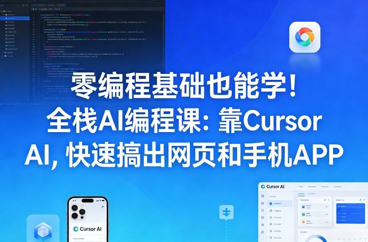 零编程基础也能学！全栈AI编程课：靠Cursor AI，快速搞出网页和手机APP-九零网创