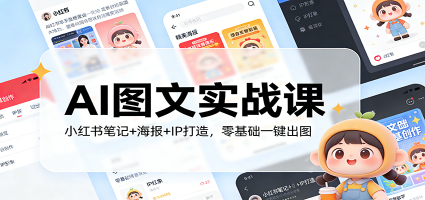 AI图文实战课：小红书笔记+海报+IP打造，零基础一键出图-九零网创