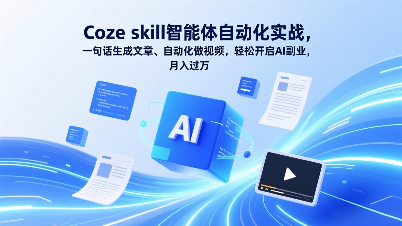 Coze skill智能体自动化实战,一句话生成文章、自动化做视频,轻松开启AI副业,月入过万-九零网创