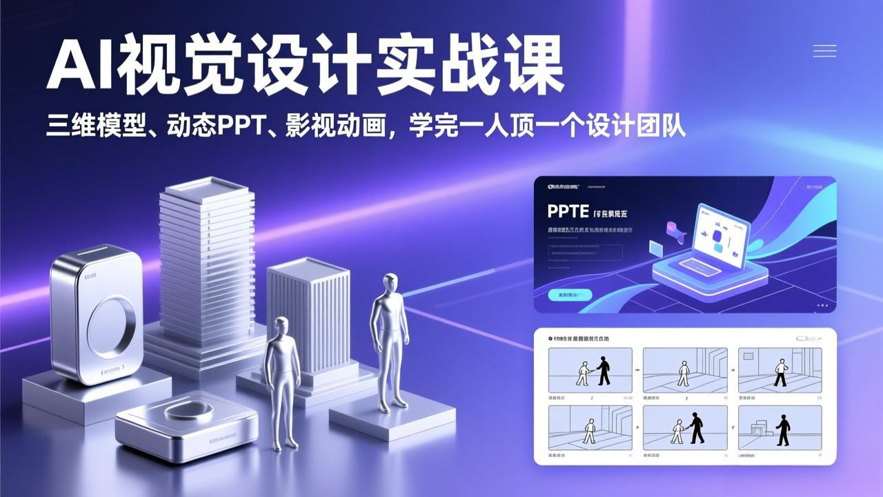 AI视觉设计实战课，三维模型、动态PPT、影视动画，学完一人顶一个设计团队-九零网创