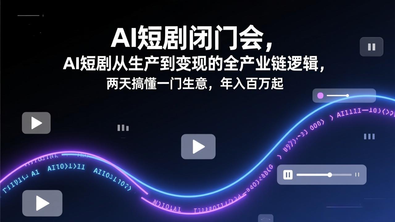 AI短剧闭门会，AI短剧从生产到变现的全产业链逻辑，两天搞懂一门生意，年入百万起-九零网创
