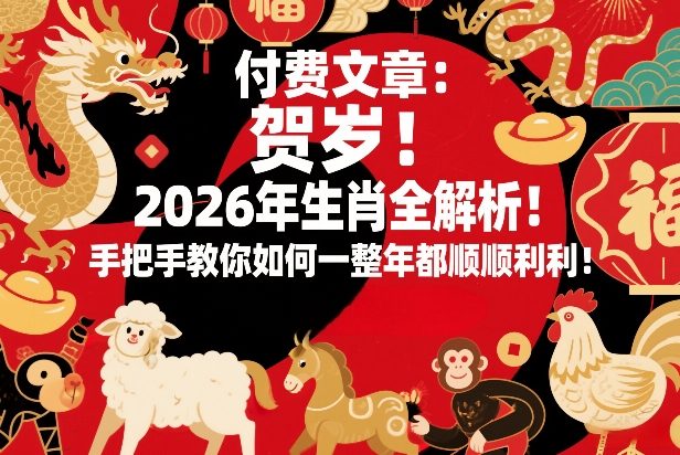 付费文章：贺岁！2026年生肖全解析！手把手教你如何一整年都顺顺利利！-九零网创