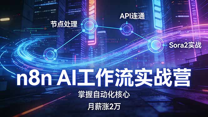 n8n AI工作流实战营,节点处理+API连通+Sora2实战,掌握自动化核心月薪涨2万-九零网创
