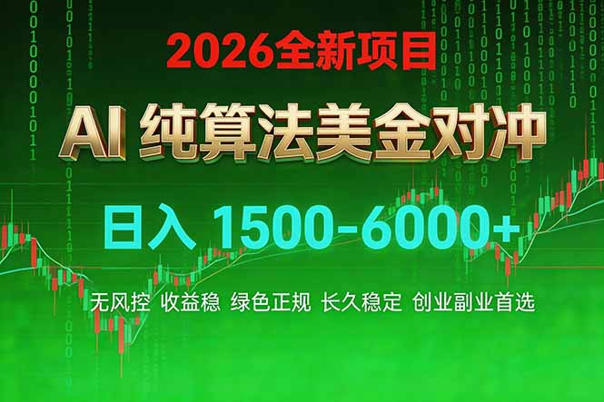 2026 全新美金对冲项目，不套平台赠金，不封号，纯算法对冲，日入 1500-6000+-九零网创