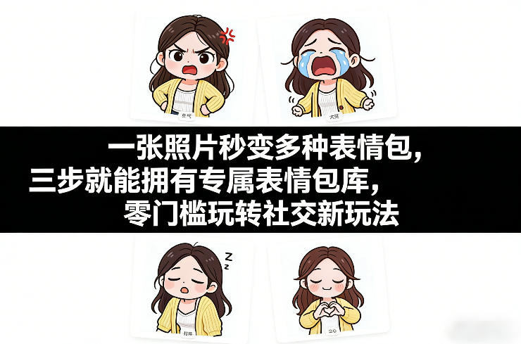 一张照片秒变多种表情包，三步就能拥有专属表情包库，零门槛玩转社交新玩法【文档】-九零网创