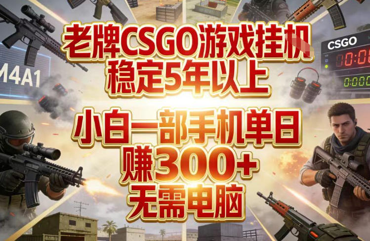 老牌CSGO游戏挂G,稳定5年以上,小白一部手机单日賺3张+,无需电脑【揭秘】-九零网创