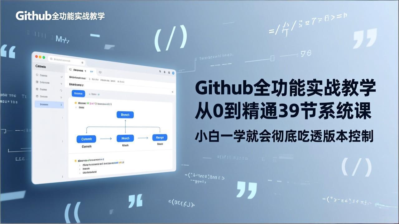 GitHub-全功能实战教学,从0到精通39节系统课,小白一学就会彻底吃透版本控制-九零网创