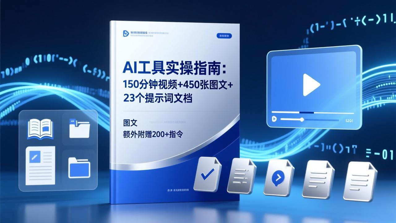 AI工具实操指南:150分钟视频+450张图文+23个提示词文档,额外附赠200+指令-九零网创