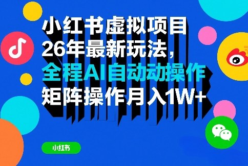 小红书虚拟项目26年最新玩法,全程AI自动操作,矩阵操作月入1W+【揭秘】-九零网创