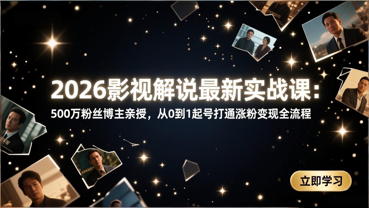 2026影视解说最新实战课：500万粉丝博主亲授，从0到1起号打通涨粉变现全流程-九零网创