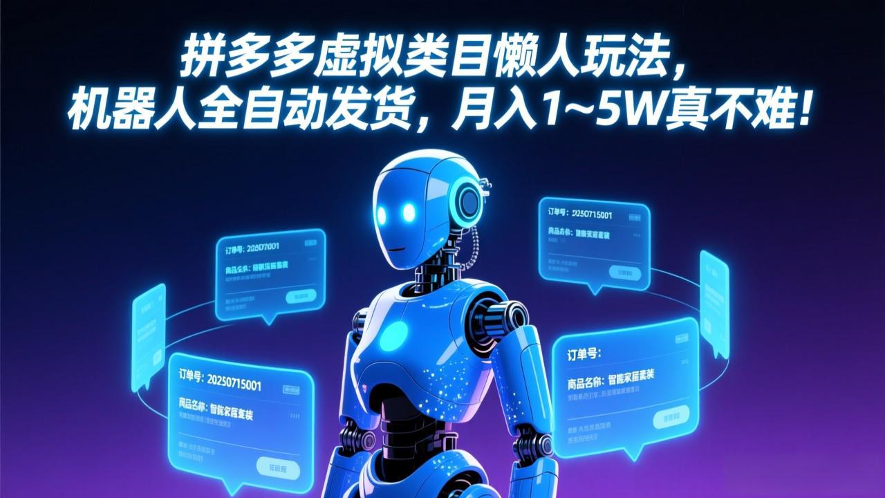 拼多多虚拟类目懒人玩法，机器人全自动发货，月入 1-5W 真不难！-九零网创