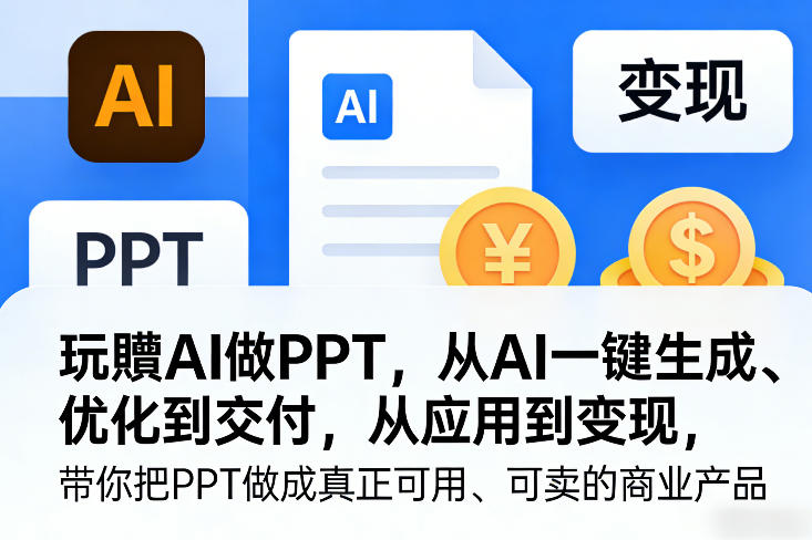玩賺AI做PPT，从AI一键生成、优化到交付，从应用到变现，带你把PPT做成真正可用、可卖的商业产品-九零网创