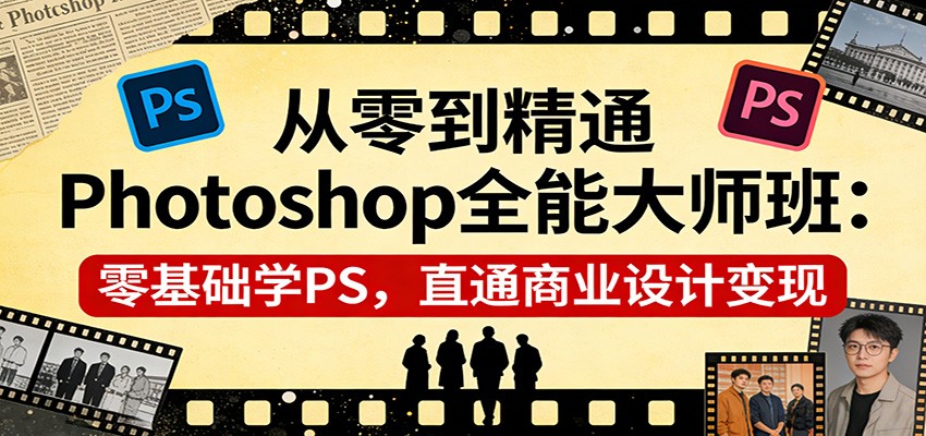 从零到精通Photoshop全能大师班：零基础学PS，直通商业设计变现-九零网创