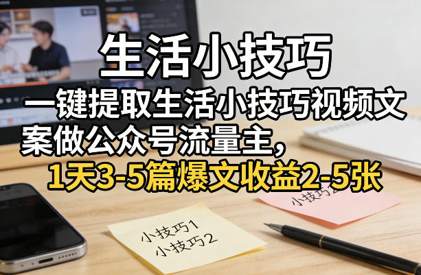 一键提取生活小技巧视频文案做公众号流量主,1天3-5篇爆文收益2-5张-九零网创