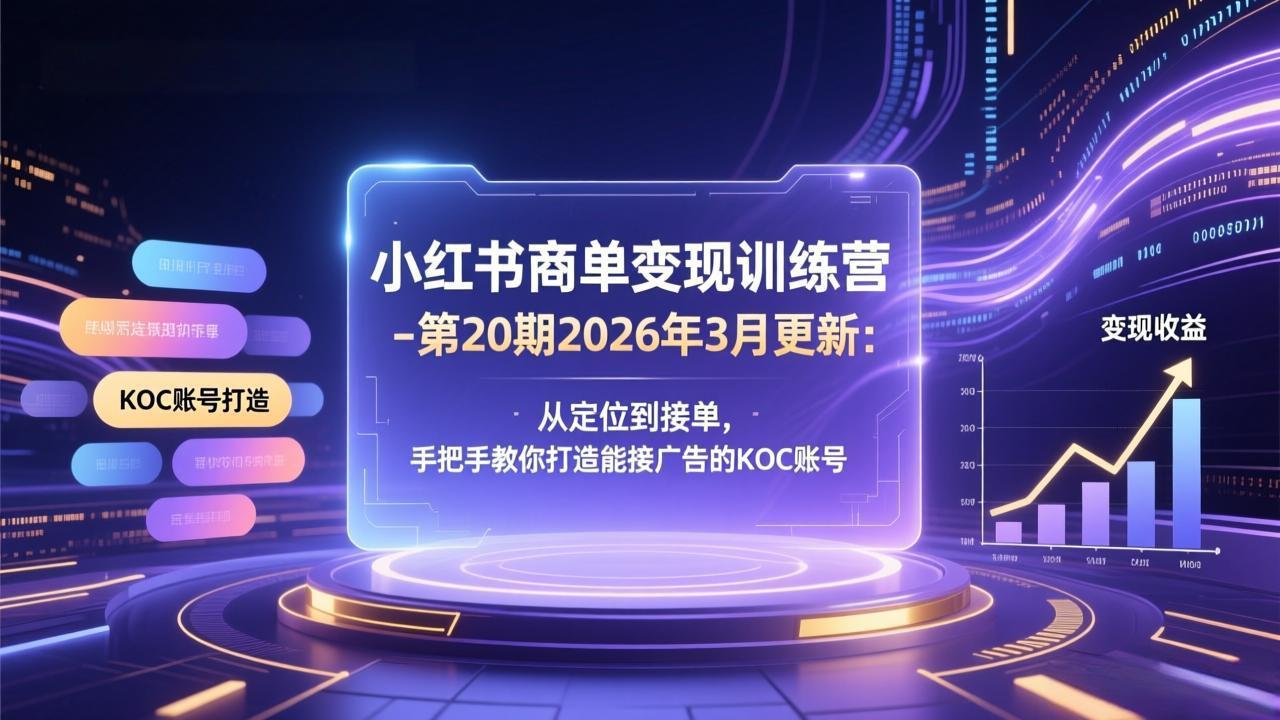 小红书商单变现训练营-第20期26年3月更新：从定位到接单，手把手教你打造能接广告的KOC账号-九零网创