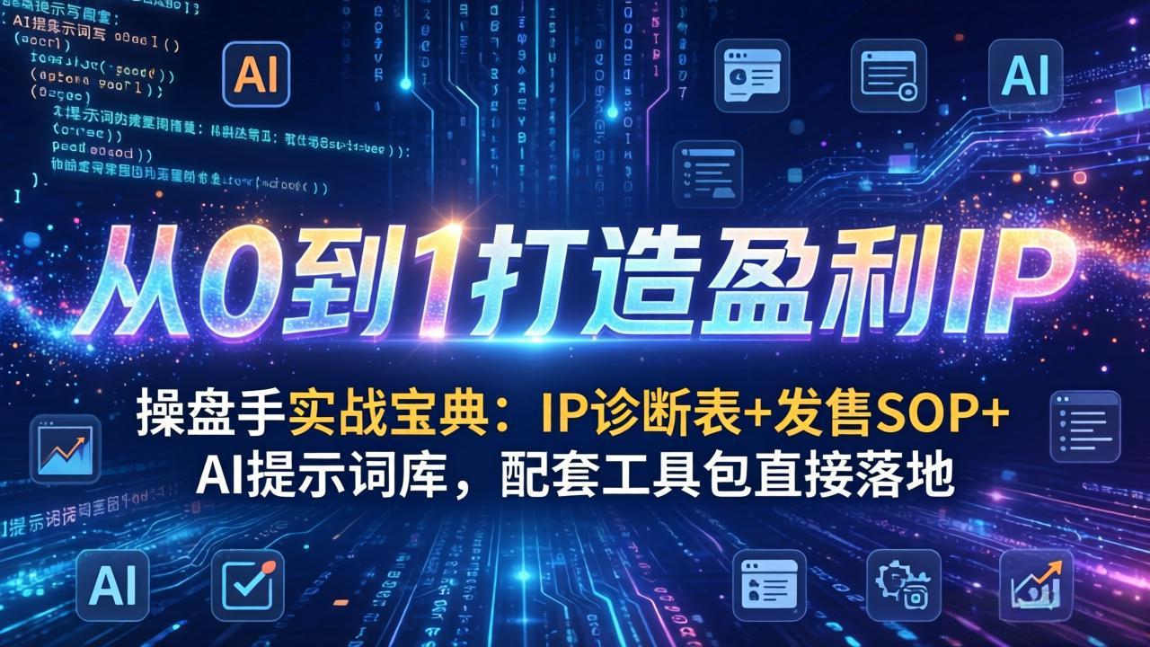 操盘手实战宝典：IP诊断表+发售SOP+AI提示词库，配套工具包直接落地，从0到1打造盈利IP-九零网创
