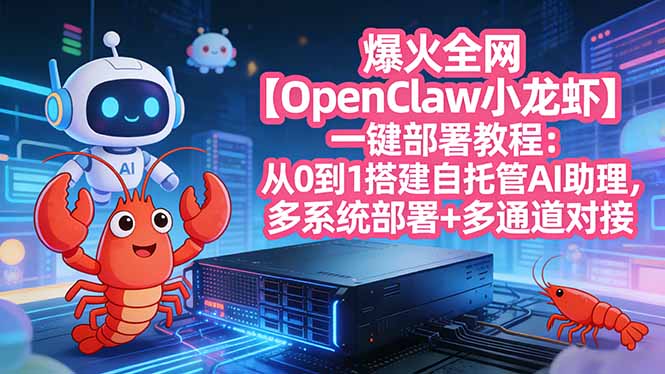 爆火全网【OpenClaw 小龙虾】一键部署教程：从0到1搭建自托管AI助理，多系统部署+多通道对接-九零网创
