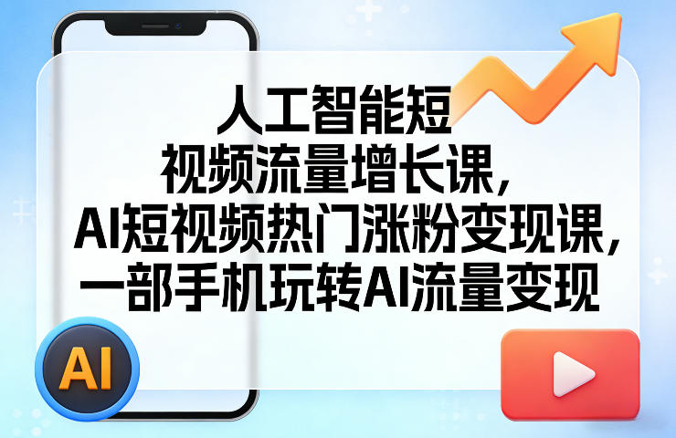 人工智能短视频流量增长课，AI短视频热门涨粉变现课，一部手机玩转AI流量变现-九零网创