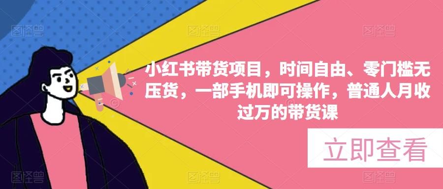 小红书带货项目，时间自由、零门槛无压货，一部手机即可操作，普通人月收过万的带货课-九零网创