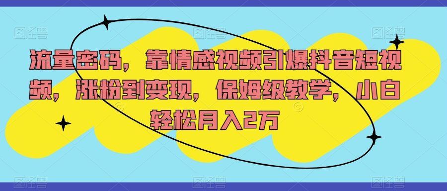 流量密码,靠情感视频引爆抖音短视频,涨粉到变现,保姆级教学,小白轻松月入2万【揭秘】-九零网创