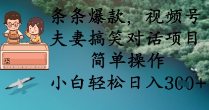 条条爆款，视频号夫妻搞笑对话项目，简单操作，小白轻松日入3张+-九零网创