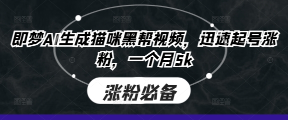 即梦AI生成猫咪黑帮视频，迅速起号涨粉，一个月5k-九零网创