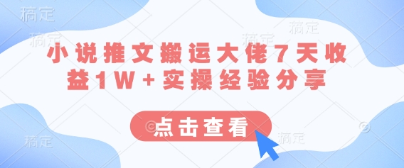 小说推文搬运大佬7天收益1W+实操经验分享-九零网创