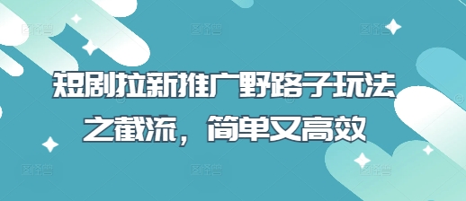 短剧拉新推广野路子玩法之截流，简单又高效-九零网创