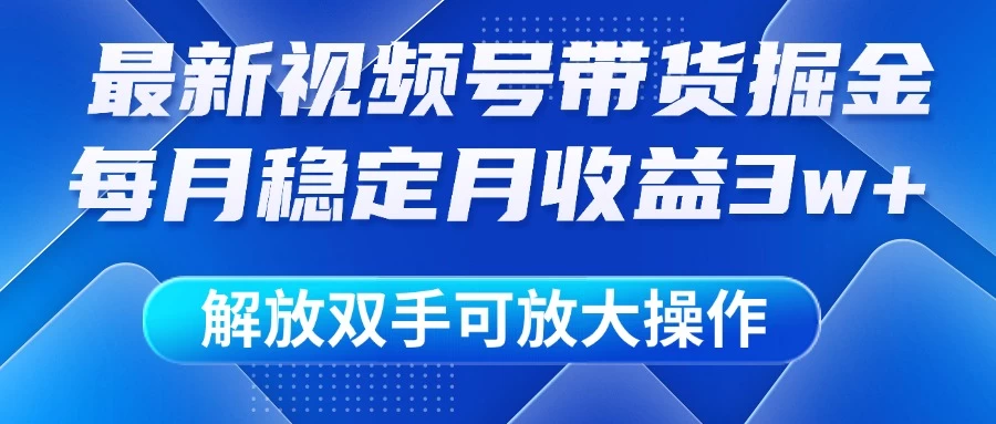 最新视频号带货掘金项目，每月稳定月收益3w+，解放双手，可放大操作-九零网创
