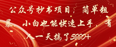 公众号抄书项目，简单粗暴，小白也能快速上手，有人一天搞了1k+-秦汉日记