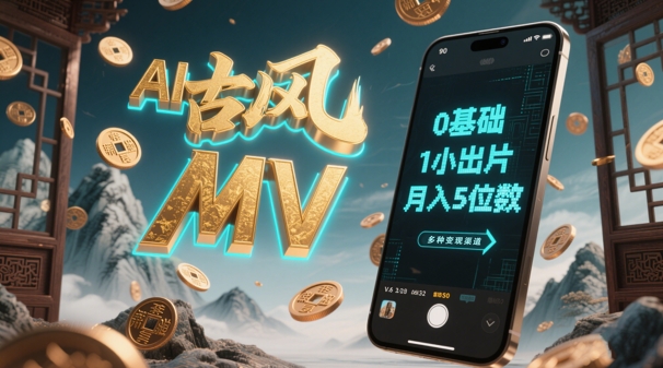 AI一键生成古风音乐MV，0剪辑基础1小时出片，多种变现渠道，一部手机月入5位数-秦汉日记