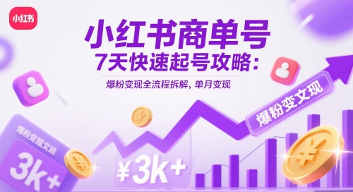 小红书商单号7天快速起号攻略：爆粉变现全流程拆解，单月变现3k+-秦汉日记