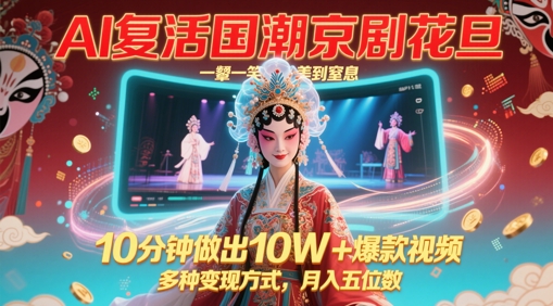 AI复活国潮京剧花旦，一颦一笑美到窒息，10分钟做出10W+爆款视频，多种变现方式，月入五位数-秦汉日记