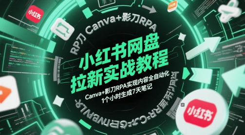 小红书网盘拉新实战教程，Canva+影刀RPA实现内容全自动化，1个小时生成7天笔记-秦汉日记