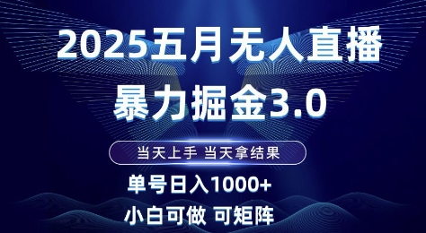 2025五月无人直播暴力掘金3.0，当天上手，当天拿结果，单号日入1k+小白可做可矩阵【揭秘】-秦汉日记