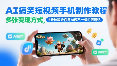 AI搞笑短视频手机制作教程，多张变现方式，5分钟教会你用AI做不一样的西游记-秦汉日记