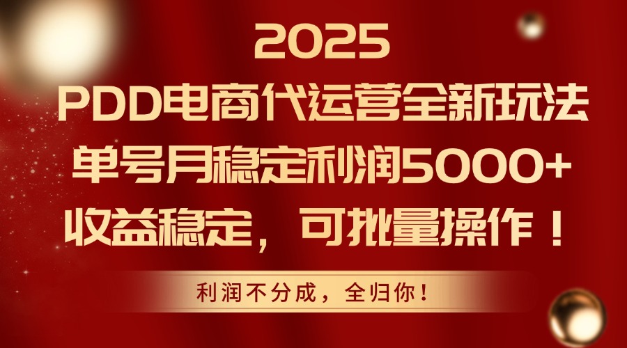 2025PDD电商代运营全新玩法，单号月稳定利润5000+，收益稳定，可批量操作-秦汉日记