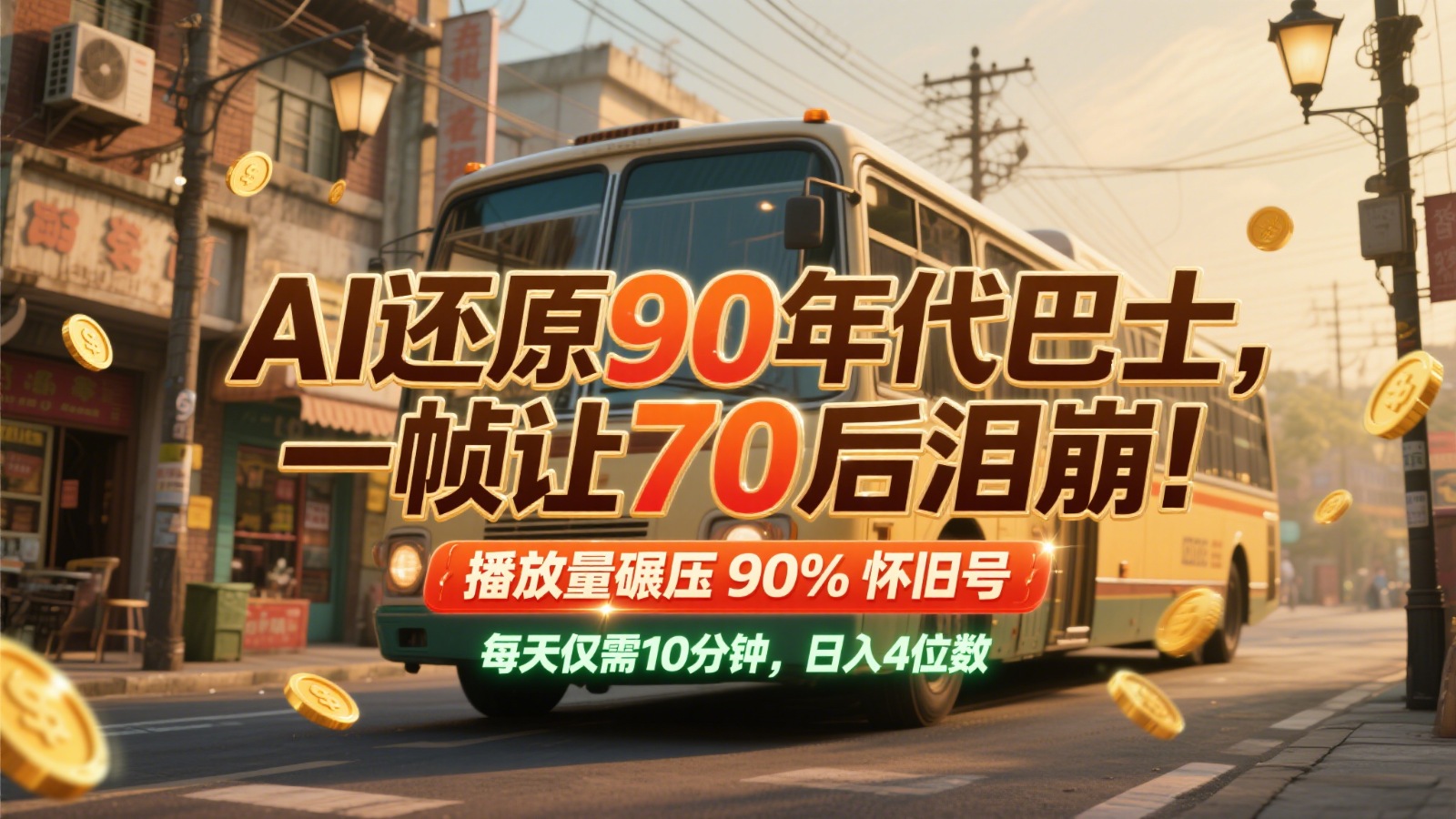 AI还原90年代巴士，一帧让70后泪崩！播放量碾压90%怀旧号，每天10分钟，日入4位数-秦汉日记