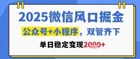 2025微信风口掘金，公众号+小程序双管齐下，单日稳定变现1k+【揭秘】-秦汉日记