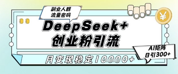 DeepSeek+创业粉精准引流，全新分享课4.0玩法，AI矩阵日引300+，多种变现方式，稳定月入1W-秦汉日记