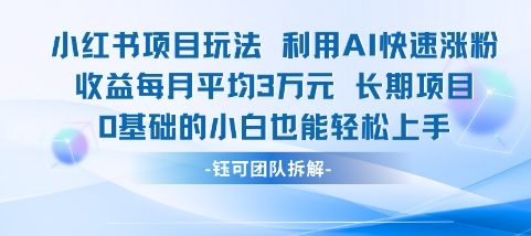 适合小白操作的小红书新项目，利用AI快速涨粉，收益每月平均1W+-秦汉日记