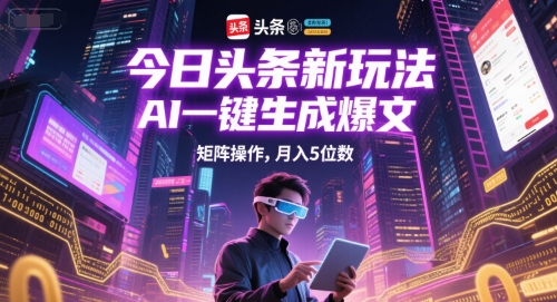 今日头条新玩法，AI一键生成爆文，矩阵操作，月入5位数-秦汉日记
