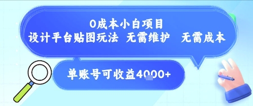 0成本小白项目，设计平台贴图玩法，无需维护，无需成本，单账号单月可产生收益4k+-秦汉日记