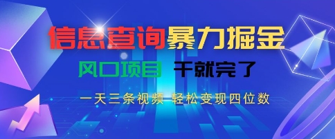 信息查询暴力掘金，一天三条视频，轻松变现四位数，风口项目干就完了【揭秘】-秦汉日记