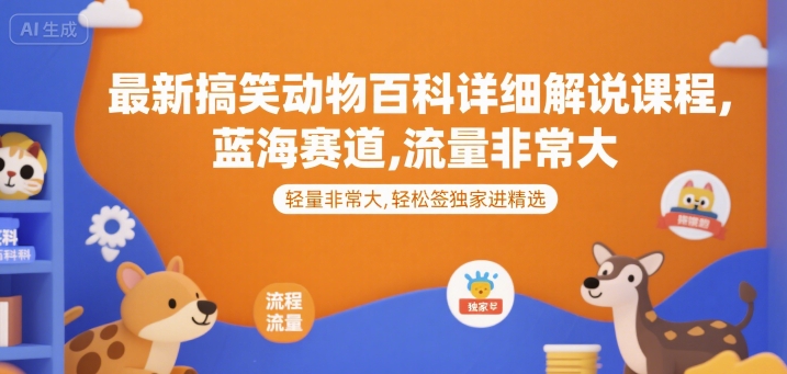 最新搞笑动物百科详细解说课程，蓝海赛道，流量非常大，轻松签独家进精选-秦汉日记