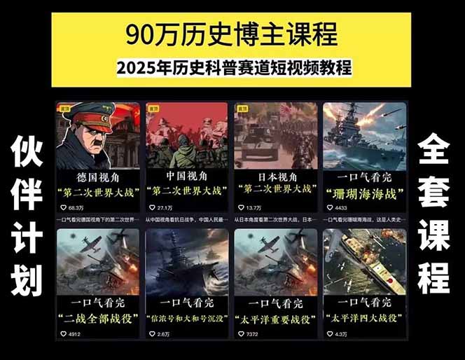 图片[1]-历史短视频赛道变现课，百集素材库应用，文案剪辑技巧，账号运营全案-九零网创