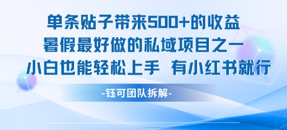 单条贴子带来5张的收益，暑假最好做的私域项目之一，小白也能轻松上手，有小红书就行-秦汉日记