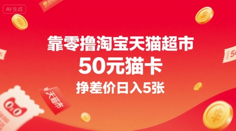 靠零撸淘宝天猫超市50元猫卡，挣差价日入5张-秦汉日记
